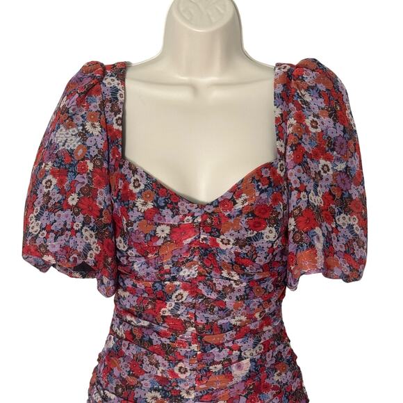 NWT Zara Floral Puff Sleeve Ruched Mini Dress Size XS - Picture 8 of 16